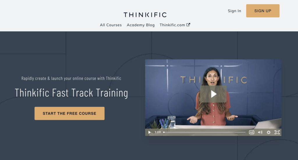 A screenshot of the Thinkific Fast Track mini course landing page